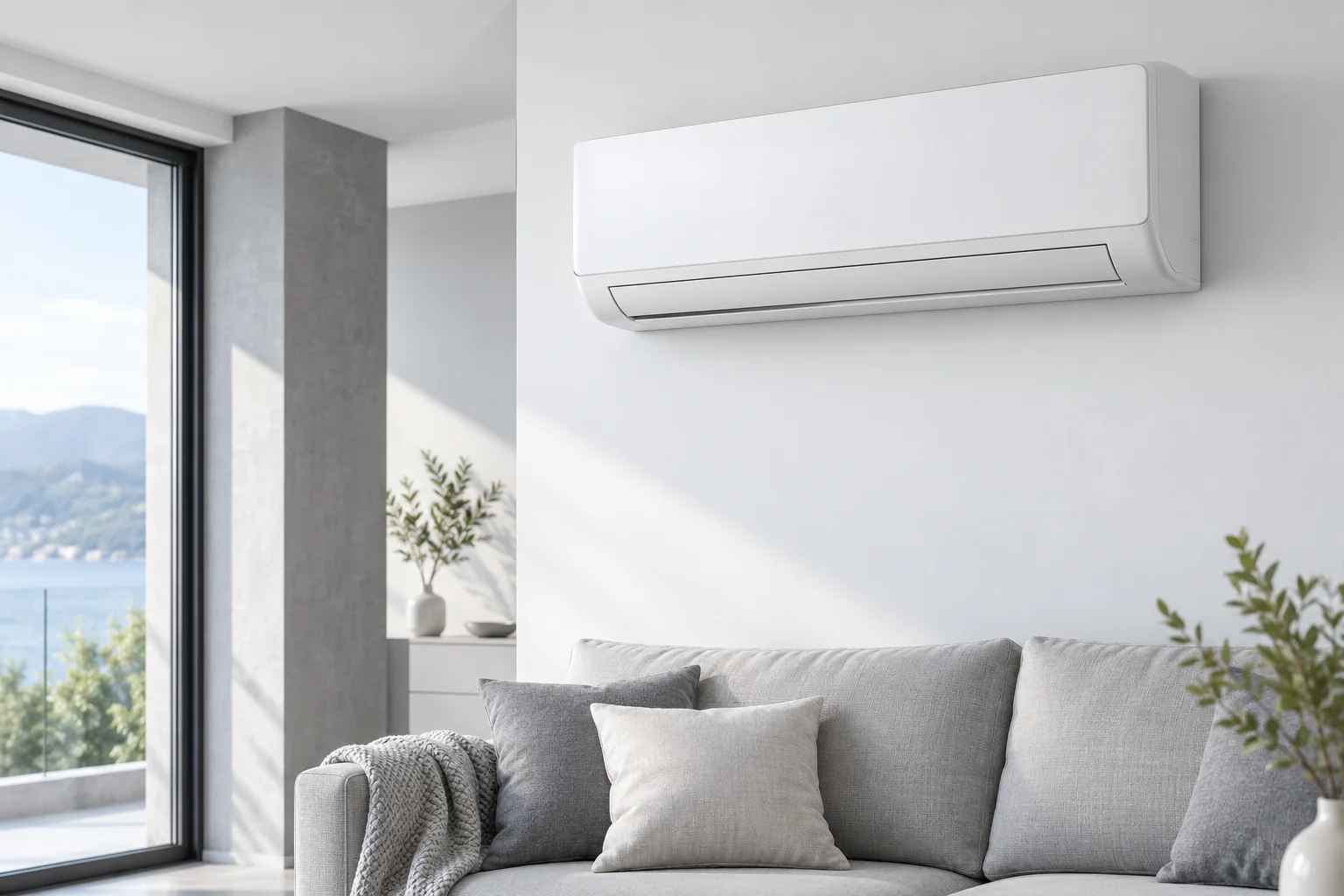 Climatizzatore a parete in un ambiente chiaro